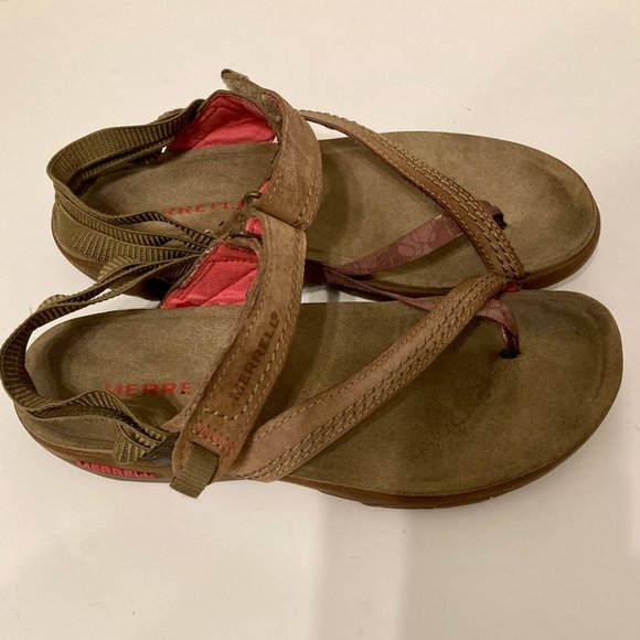 Merrell Kangaroo Sandals with Velcro Closure, SZ 8, Brown - Picture 2 of 10